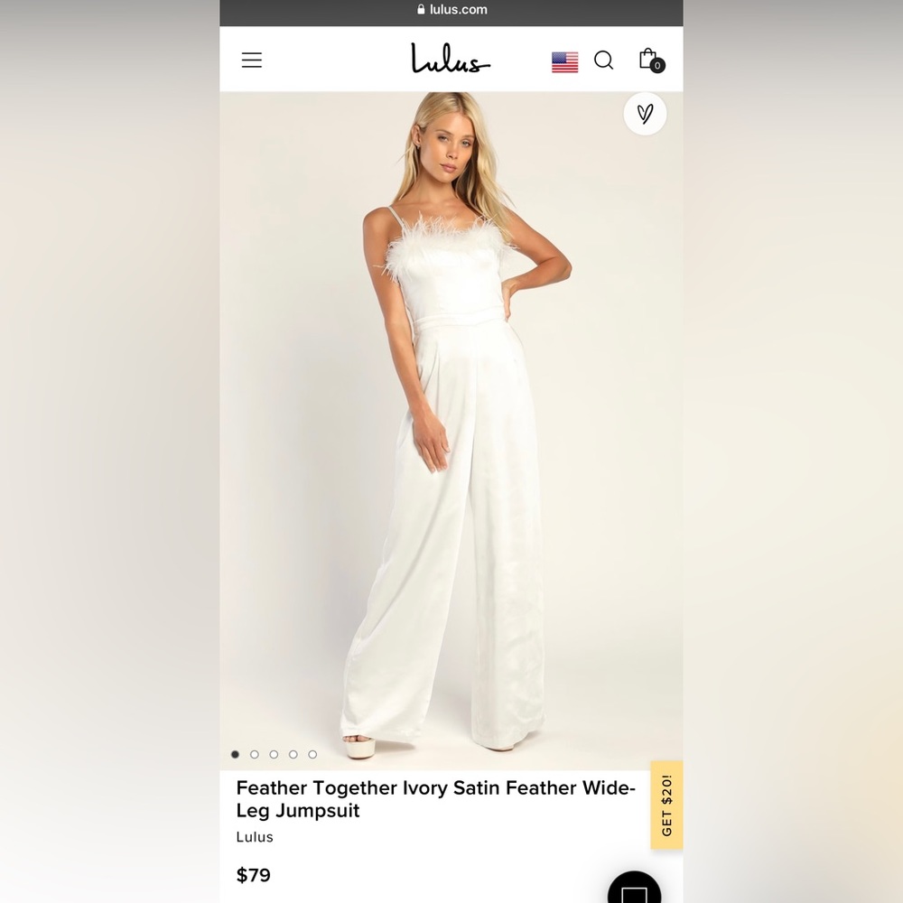 Lulus Feather Together Ivory Satin Feather Wide-Leg Jumpsuit